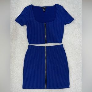 Royal Blue Ribbed Skirt Set
